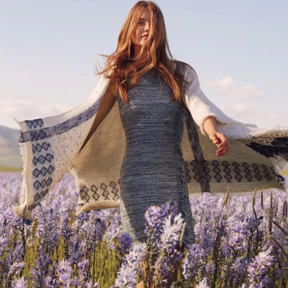Holding Horses Anthropologie dress XS New sleeveless blue fringe knit GORGEOUS - Picture 1 of 8